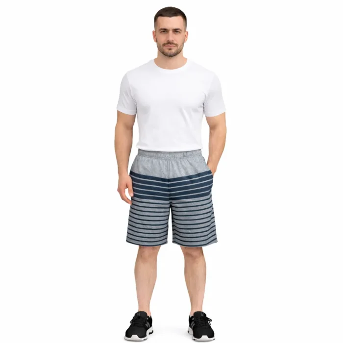 Kirkland Signature Men's Swim Trunks Shorts Swimwear (Black/Grey Stripe, S-L)