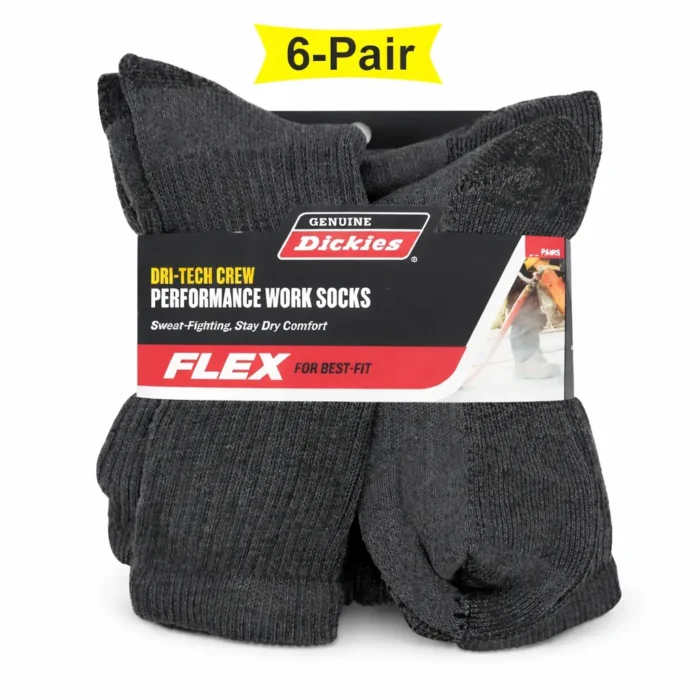 Dickies Men's Dri-Tech Crew Performance Work Socks 6-Pair