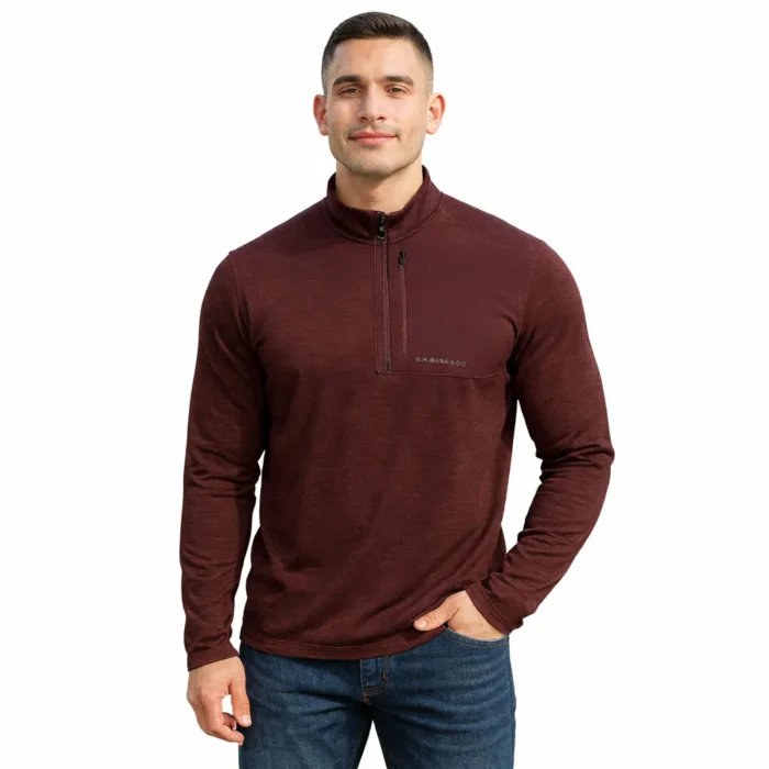 G.H Bass Men's Sweater Mixed Media 1/4 Zip Red