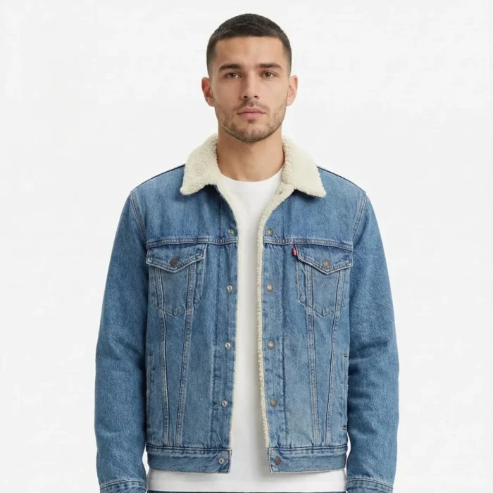 Levis Trucker Jacket Mens XL Sherpa Blue Denim Standard Fit Button Front NWT