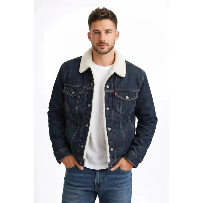 Levis Mens Trucker Jacket Denim Jeans Sherpa, Size M