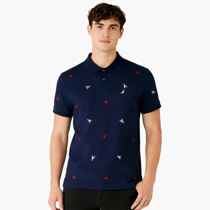 Nautica Men's Polo Graphic Lobster and sea Crab Dark Blue, Large