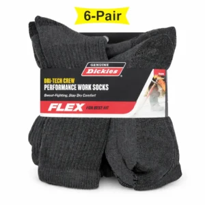 Dickies Men's Dri-Tech Crew Performance Work Socks 6-Pair