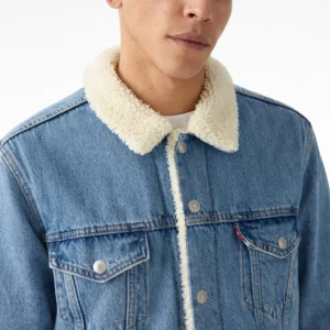 Levi's Trucker Jacket Mens Sherpa  Denim Standard Fit Button Front - Image 2