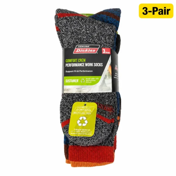 Dickies Men's Comfort Crew Performance Work Socks 3-pair