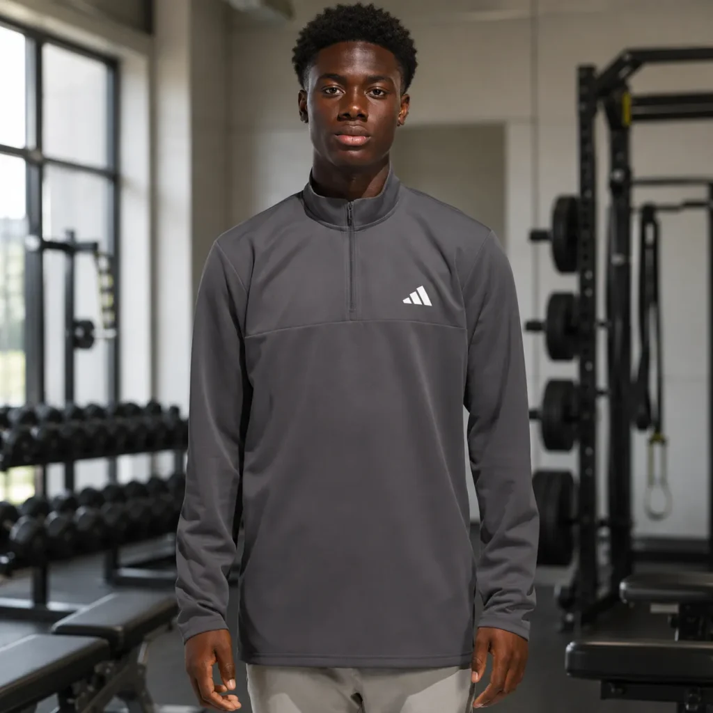 adidas Men’s Quarter Zip Pullover Jacket Regular Fit Zipper Pockets Performance