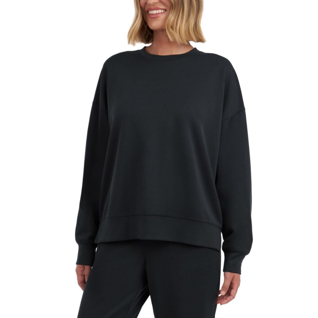Kirkland Signature Women's Ribbed Crewneck - Relaxed Fit & Heavyweight
