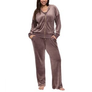Felina Women's Track Suit - Velour Full-Zip Hoodie and Open Bottom Pant - Image 9