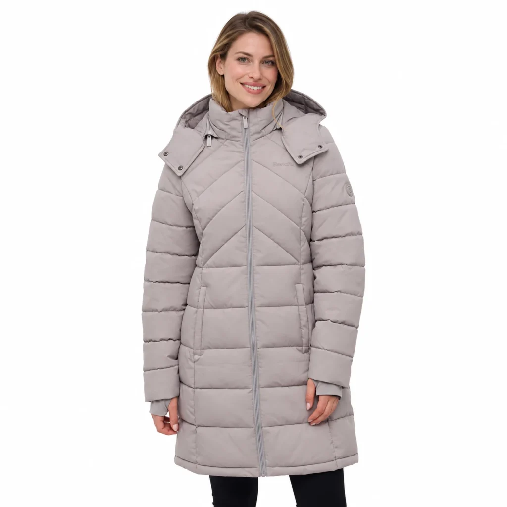 Bench Women's Long Puffer Jacket - Water Repellant, Wind Resistant