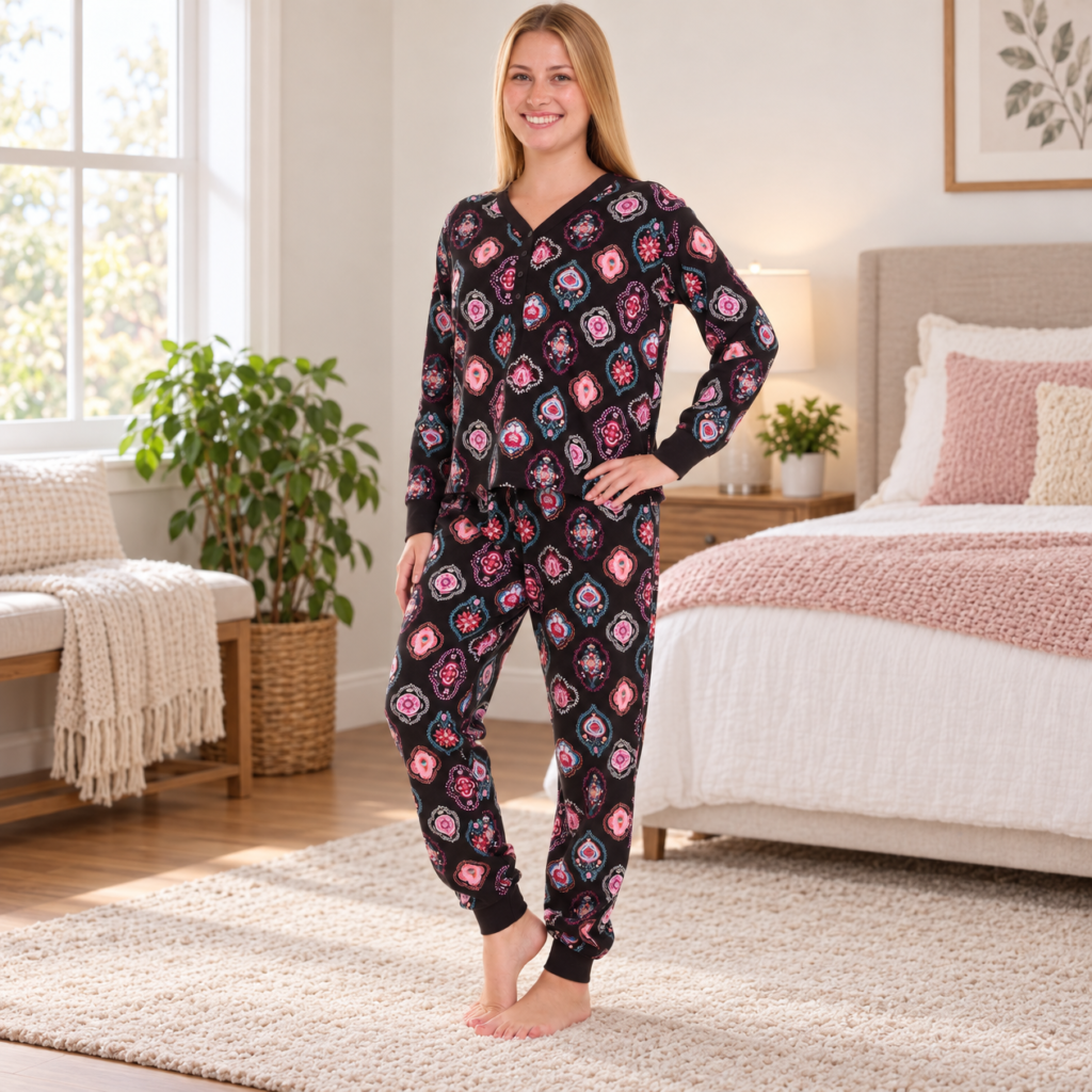 Vera Bradley Women's Cotton PJ Set - Henley Collar & Jogger Style