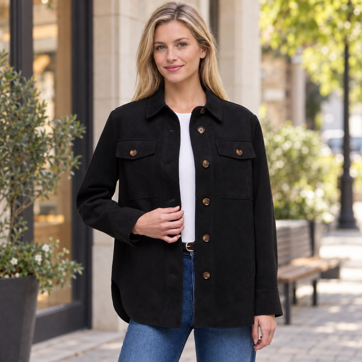 Banana Republic Women's Faux Suede Shirt Jacket – Regular Fit, Soft Fabric - Image 8