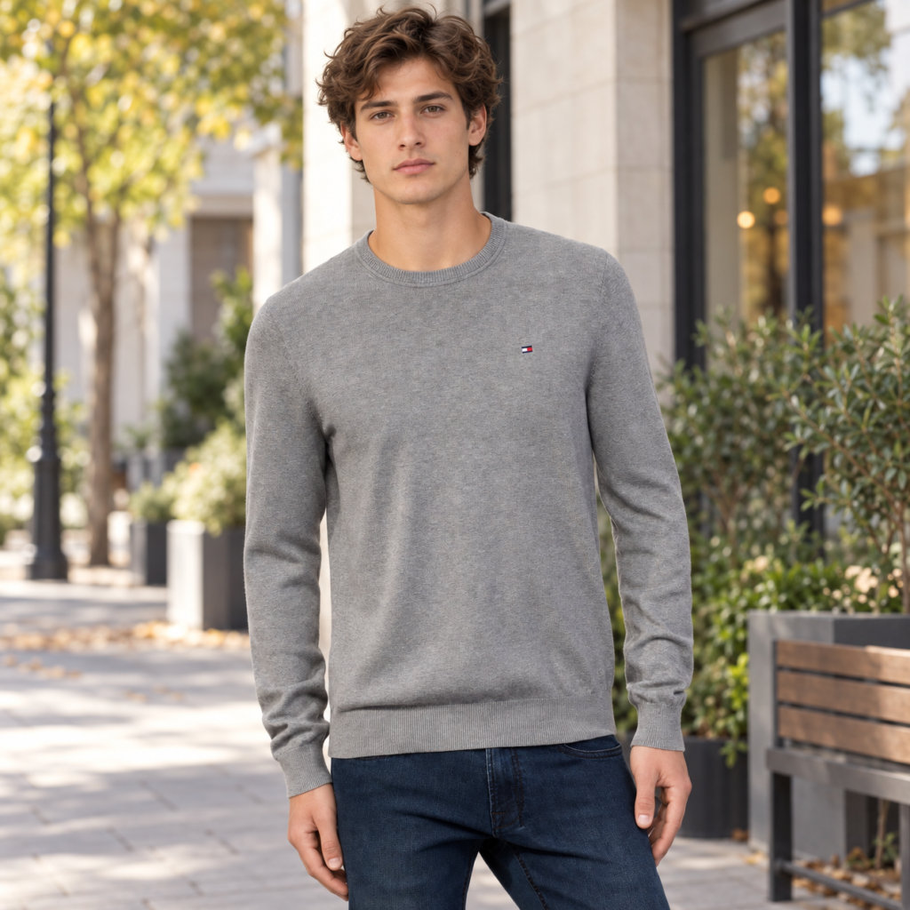 Tommy Hilfiger Men's Crew Sweater - Classic Fit with Ribbed Details