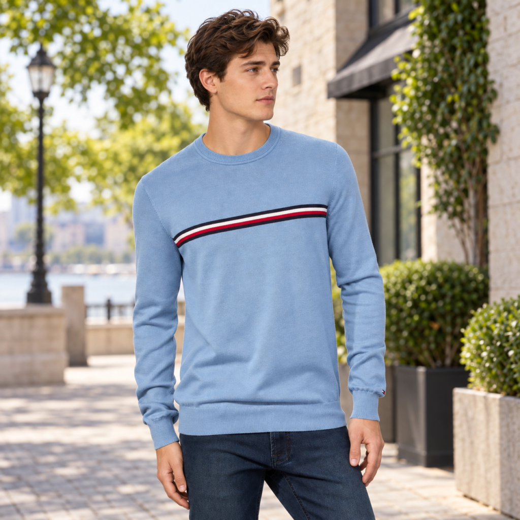 Tommy Hilfiger Men's Crew Sweater - Classic Fit with Ribbed Details