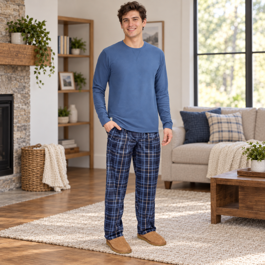 Weatherproof Vintage Men’s Lounge Set - Lightweight Flannel & Tee