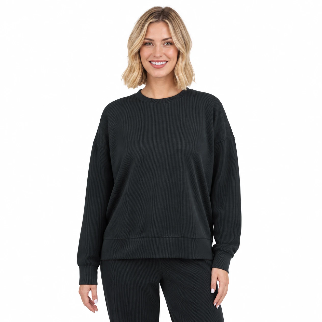 Kirkland Signature Women's Ribbed Crewneck - Relaxed Fit & Heavyweight - Image 1